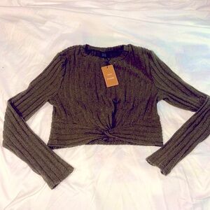 NWT olive shein long sleep sweater crop top large